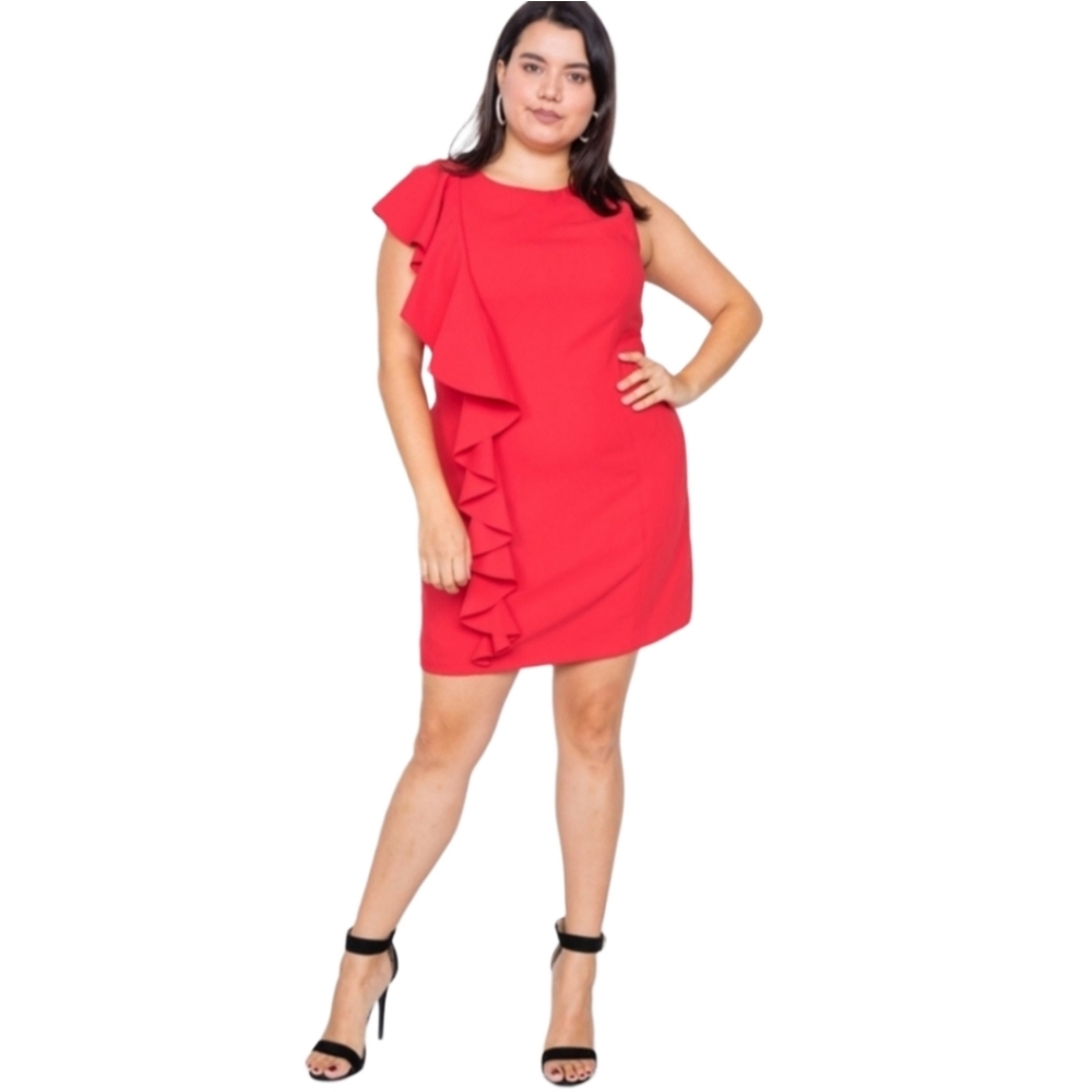 2FOR$30 - NWT Janette Plus Trim Frill Sleeveless Red Mini Dress, Size 3X